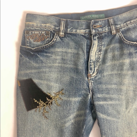Ralph Lauren Distressed Patchwork Jeans Size 4P - Picture 7 of 8